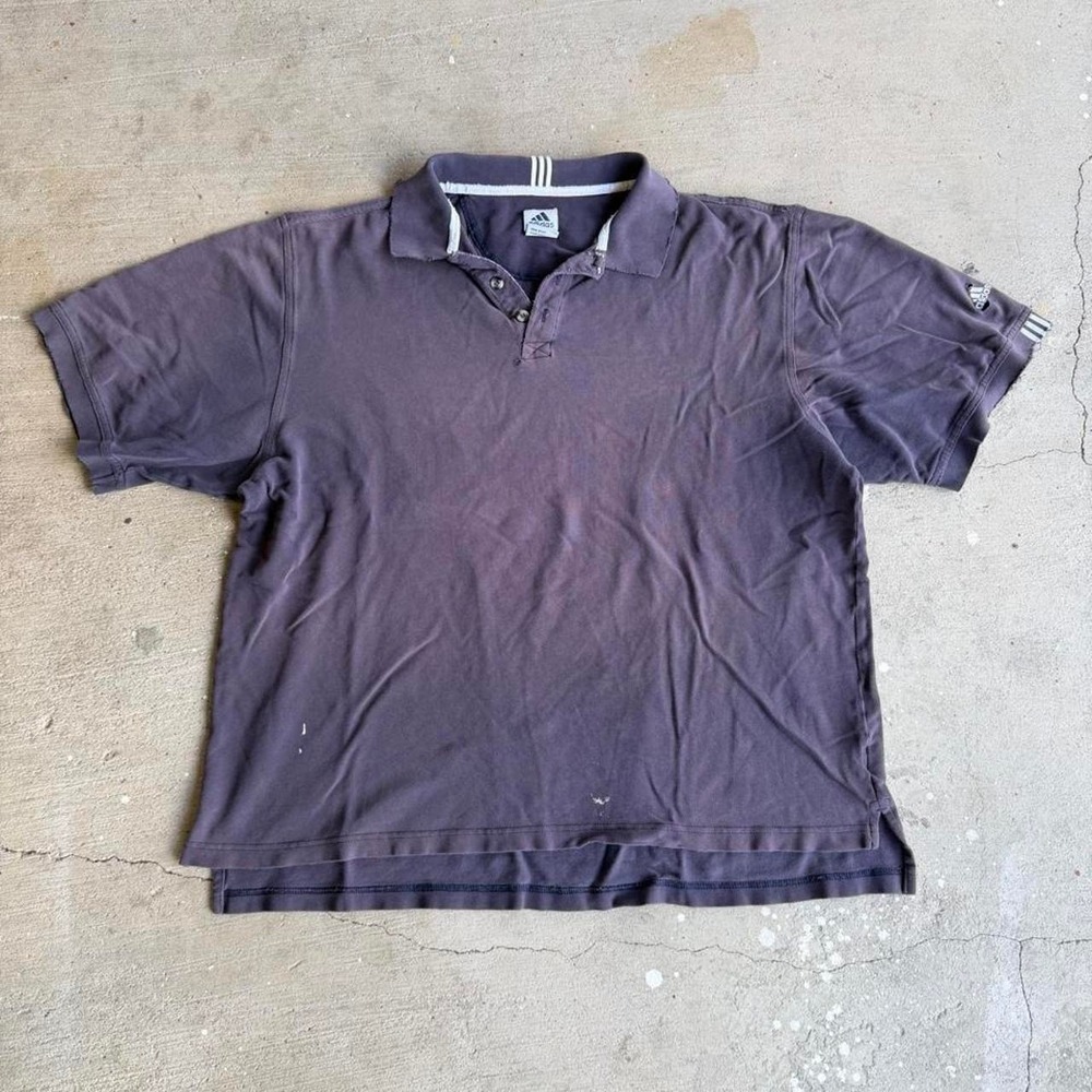 Vintage 90s Adidas Polo Shirt Mens XL Gray Purple Faded Trashed Distressed